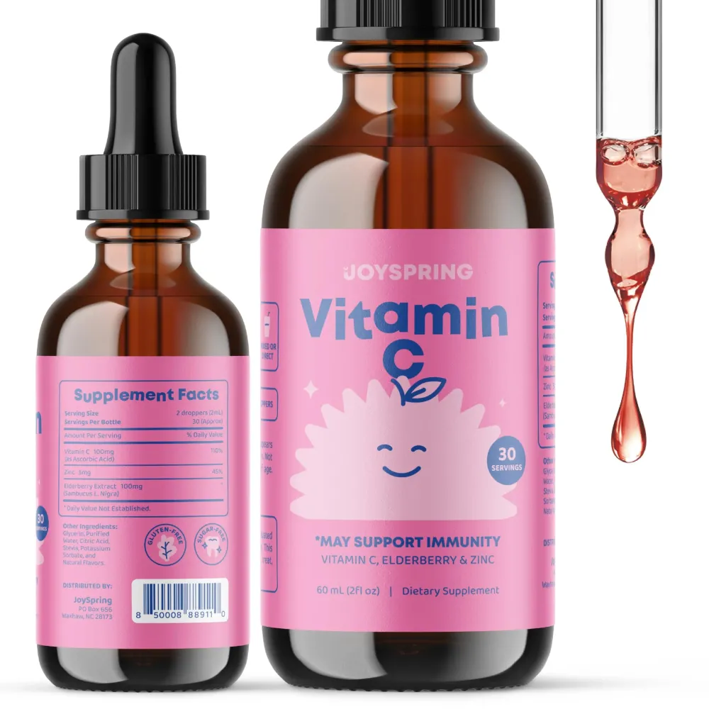 JoySpring Vitamin C and Zinc for Kids, Elderberry Liquid Supplement | Alcohol-Free Toddler Vitamin C | 2+ Years | (2 fl oz) 30 Servings JoySpring Vitamin C and Zinc for Kids, Elderberry Liquid Supplement | Alcohol-Free Toddler Vitamin C | 2+ Years | (2 fl oz) 30 Servings