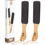 Pumice Stone Foot File (2-Pack), Wooden Handle Foot Scrubber & Callus Remover for Dry, Rough Skin and Corns Pedicure