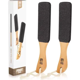 Pumice Stone Foot File (2-Pack), Wooden Handle Foot Scrubber & Callus Remover for Dry, Rough Skin and Corns Pedicure