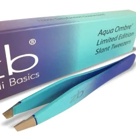 Zizzili Basics Tweezers - Limited Edition Aqua Ombr Slant Tweezer - Best Tweezers for Eyebrow, Hair Removal and Your Precision Needs