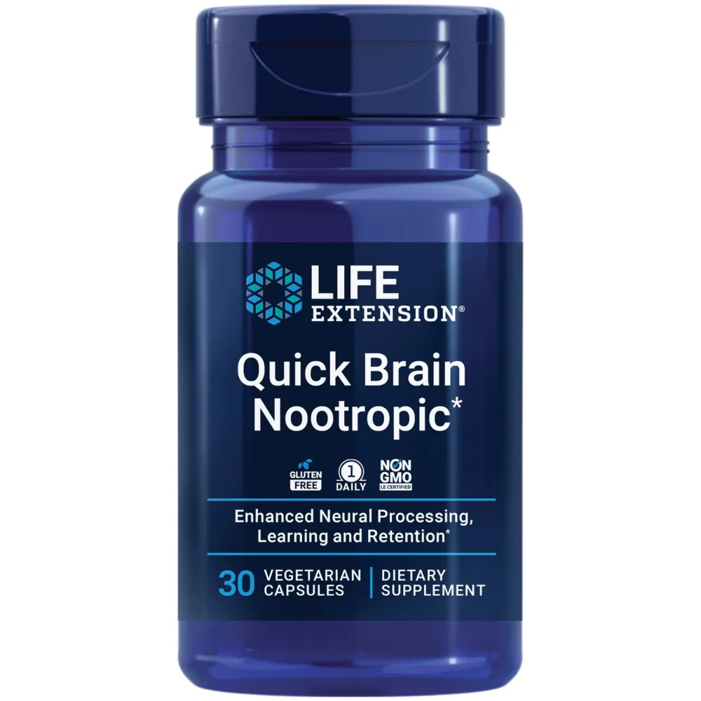 Life Extension Quick Brain Nootropic, 30 vegetarian capsules-Enhanced brain performance, learning and retention, brain supplement- 1-Daily, gluten-free, non-GMO Life Extension Quick Brain Nootropic, 30 vegetarian capsules-Enhanced brain performance, learning and retention, brain supplement- 1-Daily, gluten-free, non-GMO