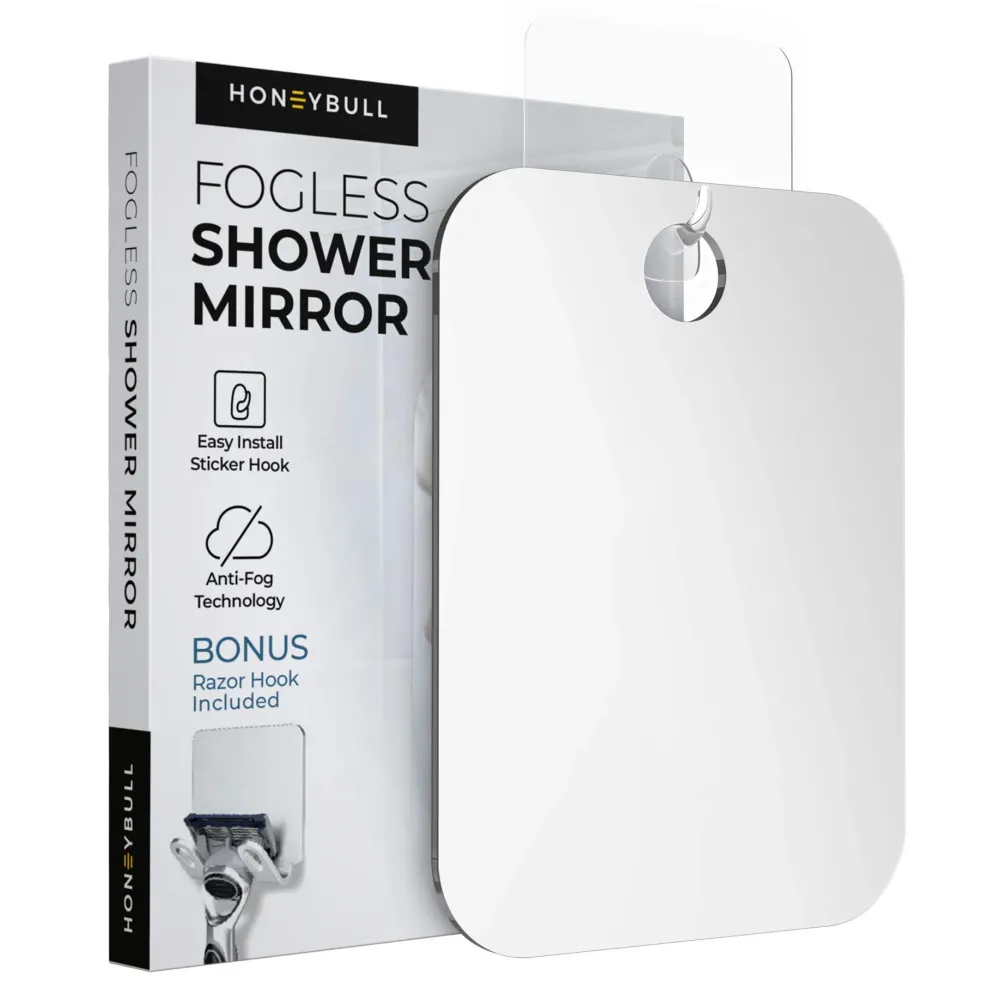 HONEYBULL Shower Mirror Fogless for Shaving - Flat Anti Fog Mirror with Razor Holder for Shower, Mirrors, Shower Accessories, Bathroom Mirror & Accessories, Holds Razors for Men (Medium 6x8in) HONEYBULL Shower Mirror Fogless for Shaving - Flat Anti Fog Mirror with Razor Holder for Shower, Mirrors, Shower Accessories, Bathroom Mirror & Accessories, Holds Razors for Men (Medium 6x8in)
