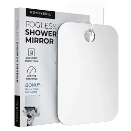 HONEYBULL Shower Mirror Fogless for Shaving - Flat Anti Fog Mirror with Razor Holder for Shower, Mirrors, Shower Accessories, Bathroom Mirror & Accessories, Holds Razors for Men (Medium 6x8in)