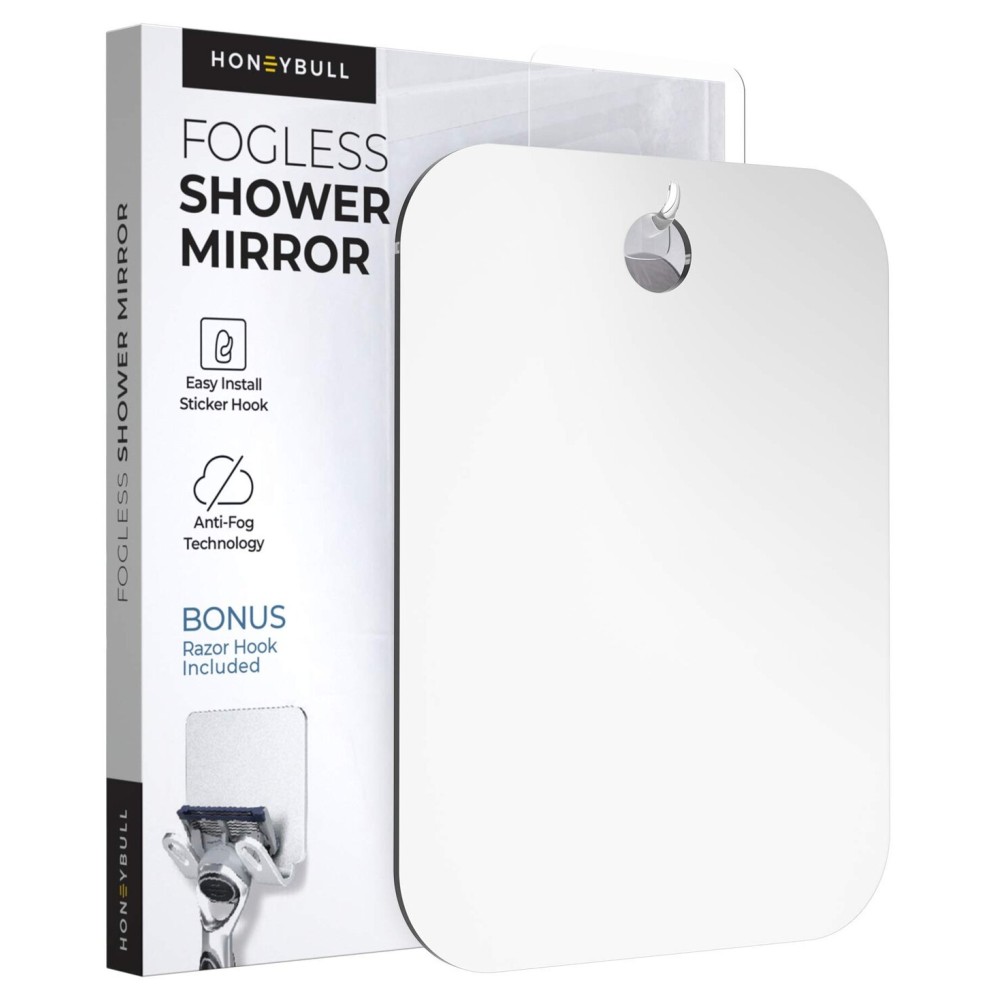 HONEYBULL Shower Mirror Fogless for Shaving - Flat Anti Fog Mirror with Razor Holder for Shower, Mirrors, Shower Accessories, Bathroom Mirror & Accessories, Holds Razors for Men (Large 8x10in) HONEYBULL Shower Mirror Fogless for Shaving - Flat Anti Fog Mirror with Razor Holder for Shower, Mirrors, Shower Accessories, Bathroom Mirror & Accessories, Holds Razors for Men (Large 8x10in)