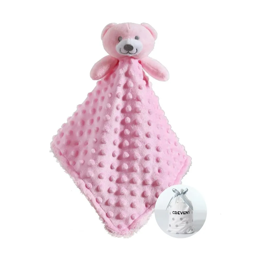 CREVENT Baby Comforting Security Blanket Lovey for Newborn Baby Girls Infants, Minky Dot Front + Sherpa Backing with Animal Face (Pink Bear) CREVENT Baby Comforting Security Blanket Lovey for Newborn Baby Girls Infants, Minky Dot Front + Sherpa Backing with Animal Face (Pink Bear)