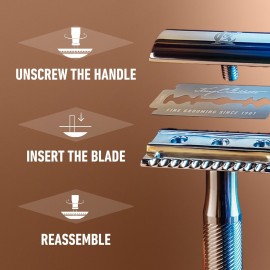 King C. Gillette Safety Razor with Chrome Plated Handle and 5 Platinum Coated Double Edge Safety Razor Blade Refills King C. Gillette Safety Razor with Chrome Plated Handle and 5 Platinum Coated Double Edge Safety Razor Blade Refills