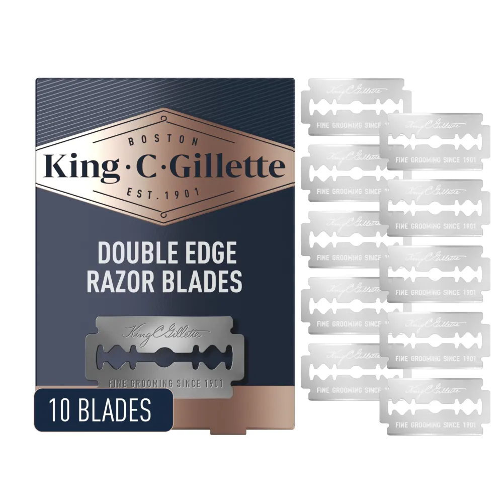 King C. Gillette Double Edge Safety Razor Blades 10 count, Stainless Steel Platinum Coated Blades King C. Gillette Double Edge Safety Razor Blades 10 count, Stainless Steel Platinum Coated Blades