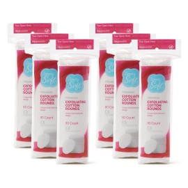 Medline Simply Soft Hypoallergenic Exfoliating Dual Textured Cotton Rounds Pads, 80 Count (Pack of 6)