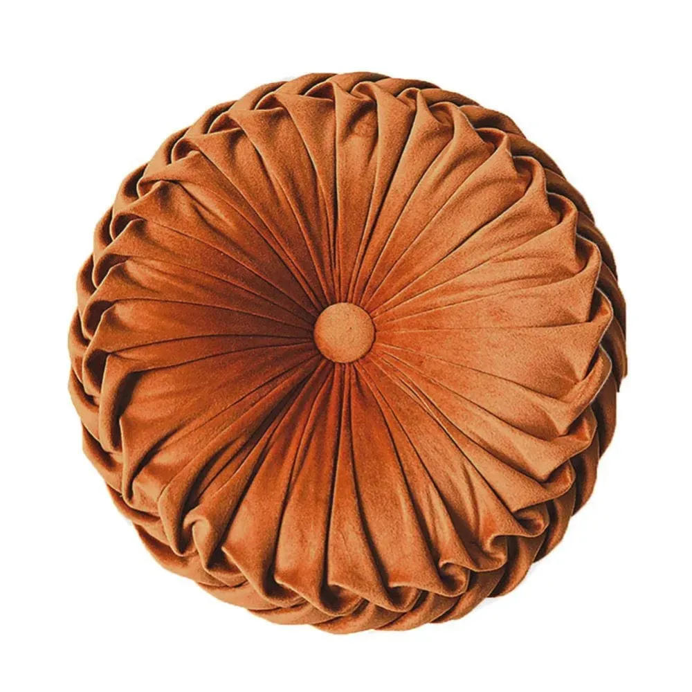 Teieas Round Throw Pillow Velvet Home Decoration Pleated Round Pillow Cushion for Couch Chair Bed Car Orange Teieas Round Throw Pillow Velvet Home Decoration Pleated Round Pillow Cushion for Couch Chair Bed Car Orange