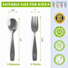 CHILLOUT LIFE Stainless Steel Kids Silverware Set 6 Pieces - Child and Toddler Safe Flatware - Kids Utensil Set - Metal Kids Cutlery Set (Includes 3 Small Kids Spoons & Kids 3 Forks) CHILLOUT LIFE Stainless Steel Kids Silverware Set 6 Pieces - Child and Toddler Safe Flatware - Kids Utensil Set - Metal Kids Cutlery Set (Includes 3 Small Kids Spoons & Kids 3 Forks)