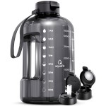 AQUAFIT 1 Gallon Water Bottle with Time Marker - Straw & Chug Lid - BPA Free Big Water Bottle with Straw - Gym Water Bottle with Handle - Gallon Water Jug (128 Ounces, Gray)