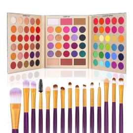 UCANBE Makeup Eyeshadow Palette + 15Pcs Brush Set, Pigmented 86 Colors Make Up Pallet with Brushes, Matte Shimmer Glitter Palettes Valentine\'s Gift Kit, Eye Shadow Highlighter Contour Blush Beauty Kit