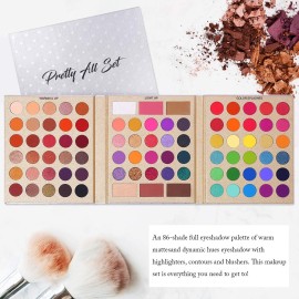 UCANBE Makeup Eyeshadow Palette + 15Pcs Brush Set, Pigmented 86 Colors Make Up Pallet with Brushes, Matte Shimmer Glitter Palettes Valentine\'s Gift Kit, Eye Shadow Highlighter Contour Blush Beauty Kit