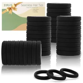 100PCS Black Hair Ties for Women, No Crease No Damage, Seamless Cotton Bands for Thick Thin Hair, Soft Ponytail Holders, Accessories for Girls