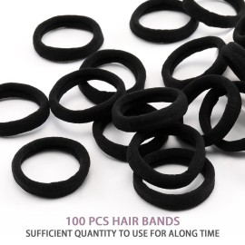 100PCS Black Hair Ties for Women, No Crease No Damage, Seamless Cotton Bands for Thick Thin Hair, Soft Ponytail Holders, Accessories for Girls