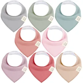 8-Pack Organic Baby Bandana Bibs for Girls - Super Absorbent Triangle Baby Bibs for Drooling and Teething Infant, 100% Cotton Extra Soft for Newborn, Infant 0-36 Months (Muted Pastel)
