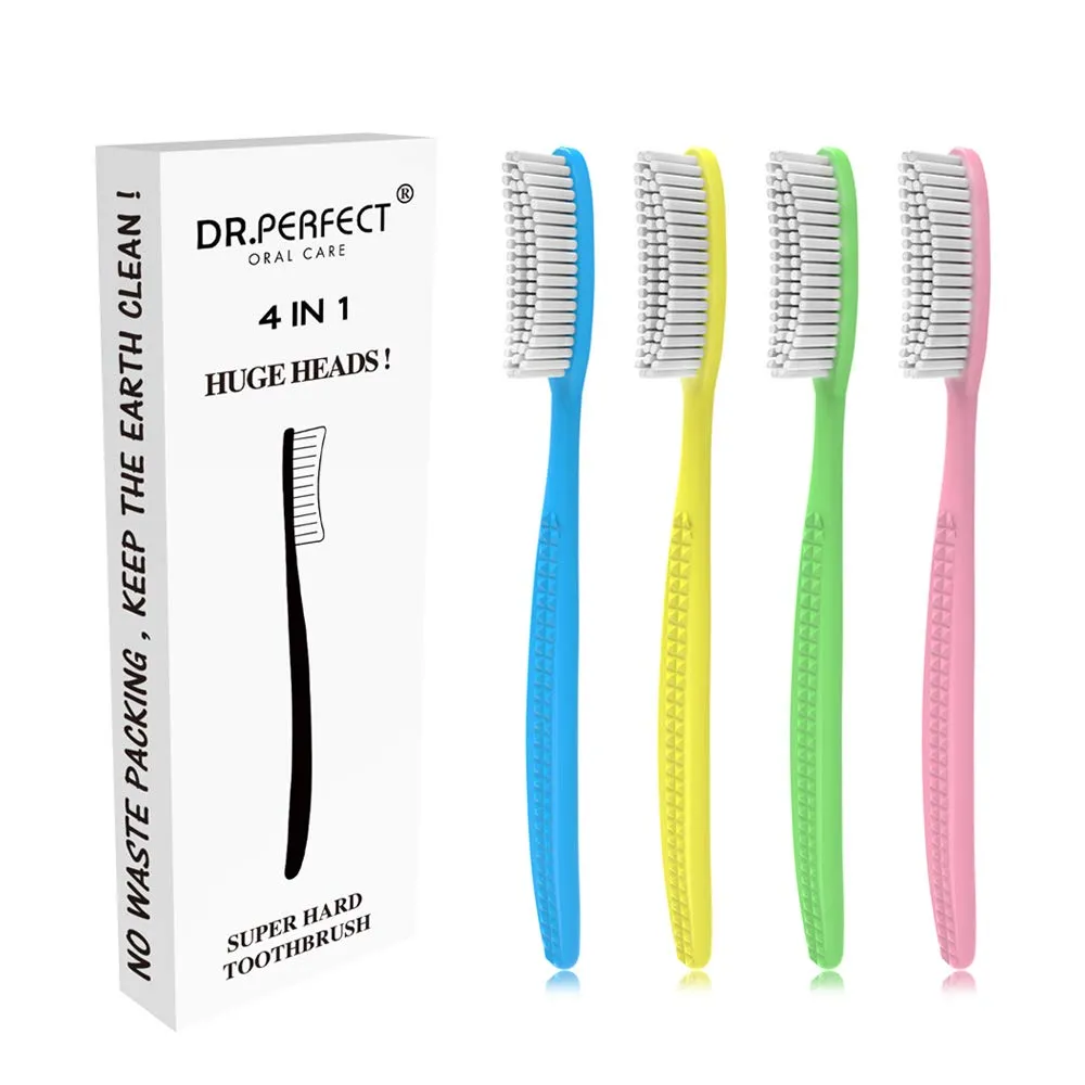 DR PEFECT Extra Hard & Firm Toothbrush Large Long Head Whitening Teeth Pack of 4 DR PEFECT Extra Hard & Firm Toothbrush Large Long Head Whitening Teeth Pack of 4