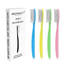 DR PEFECT Extra Hard & Firm Toothbrush Large Long Head Whitening Teeth Pack of 4