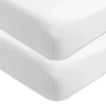 HonestBaby Fitted Crib Sheets Set Standard Mattress, 100% Organic Cotton Baby Boys, Girls, Neutral, 2 Pack - Bright White, One Size
