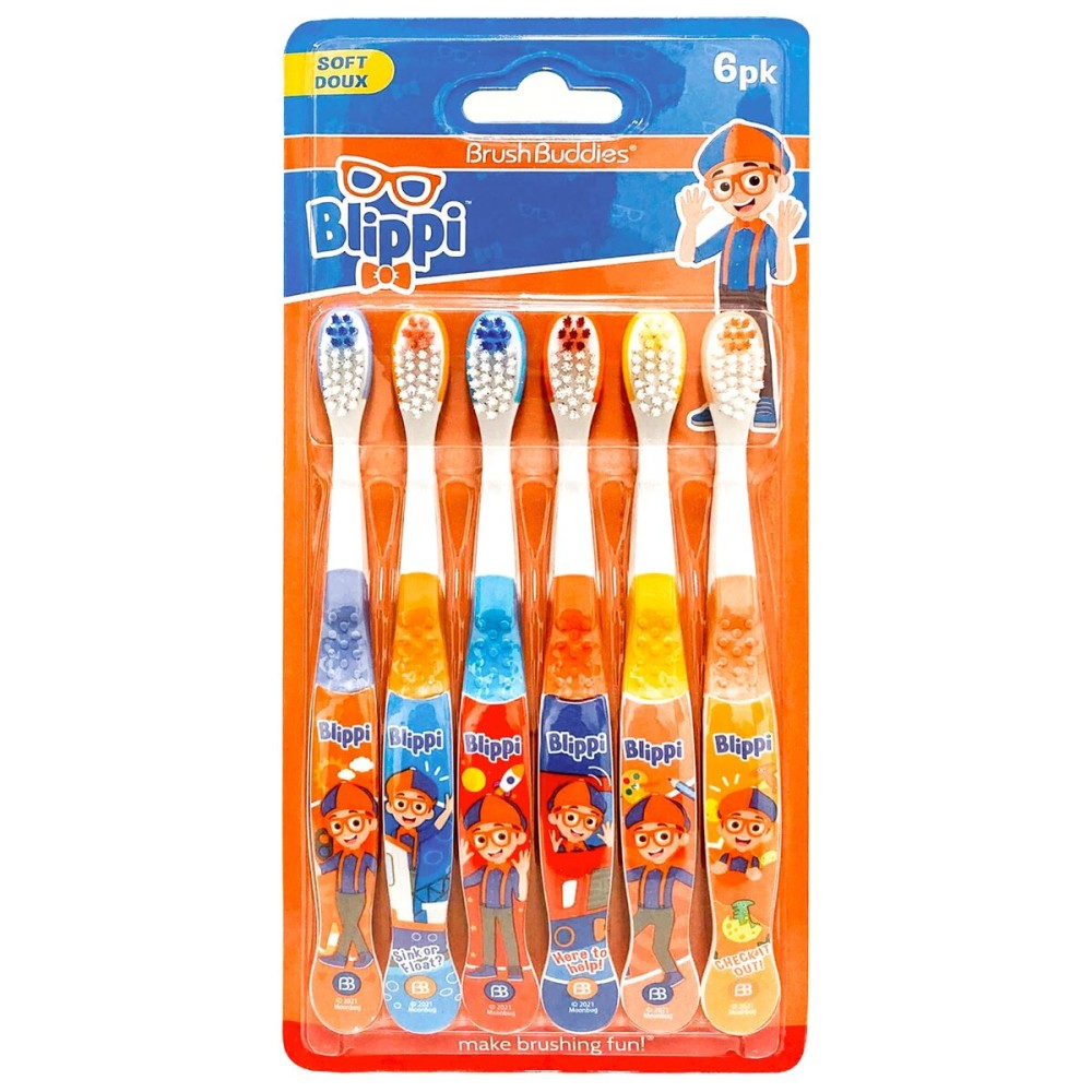 Brush Buddies Blippi Kids Toothbrushes, Manual Toothbrushes for Kids, Toothbrush for Toddlers 2-4 Years, Blippi Childrens Toothbrush, Soft Toothbrushes, 6PK Brush Buddies Blippi Kids Toothbrushes, Manual Toothbrushes for Kids, Toothbrush for Toddlers 2-4 Years, Blippi Childrens Toothbrush, Soft Toothbrushes, 6PK