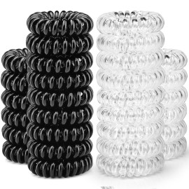 20 Pcs Spiral Hair Ties, TailaiMei No Crease Coil Phone Cord Hair Ties for Thick Hair - Women Ponytail Holder Elastics(Black&Transparent)