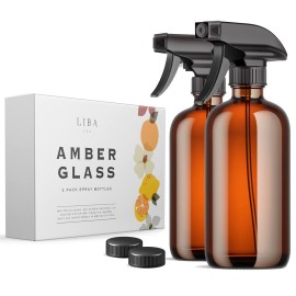 LiBa Amber Glass Spray Bottles 2 Pack, 16 oz Refillable Empty Spray Bottle for Cleaning, Essential Oils, Hair, Plants, Adjustable Nozzle for Squirt and Mist, Bleach/Vinegar/Rubbing Alcohol Safe LiBa Amber Glass Spray Bottles 2 Pack, 16 oz Refillable Empty Spray Bottle for Cleaning, Essential Oils, Hair, Plants, Adjustable Nozzle for Squirt and Mist, Bleach/Vinegar/Rubbing Alcohol Safe