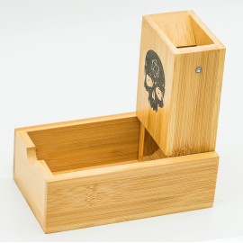 Cusdie Bamboo Dice Tower Foldable Wooden Die Roller Castle Rolling Case for Board Game, D&D, RPG(Skull)