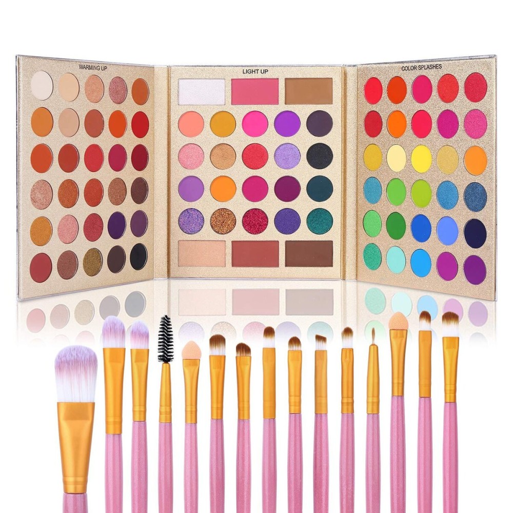 UCANBE Professional 86 Colors Eyeshadow Palette with 15pcs Makeup Brushes Set Matte Glitter Long Lasting Highly Pigmented Waterproof Contour Blush Powder Highlighter All in One UCANBE Professional 86 Colors Eyeshadow Palette with 15pcs Makeup Brushes Set Matte Glitter Long Lasting Highly Pigmented Waterproof Contour Blush Powder Highlighter All in One