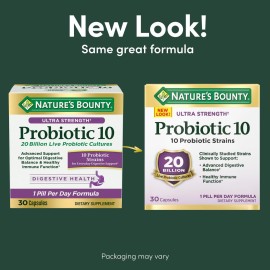 Nature\'s Bounty Probiotic 10 Daily Probiotic Supplement for Digestive, Immune, and Upper Respiratory Support, Ultra Strength, 30 Capsules 1 Pack Nature\'s Bounty Probiotic 10 Daily Probiotic Supplement for Digestive, Immune, and Upper Respiratory Support, Ultra Strength, 30 Capsules 1 Pack