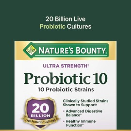 Nature\'s Bounty Probiotic 10 Daily Probiotic Supplement for Digestive, Immune, and Upper Respiratory Support, Ultra Strength, 30 Capsules 1 Pack Nature\'s Bounty Probiotic 10 Daily Probiotic Supplement for Digestive, Immune, and Upper Respiratory Support, Ultra Strength, 30 Capsules 1 Pack