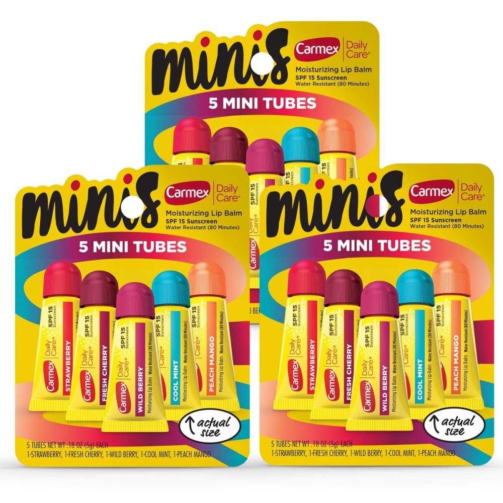 Carmex Daily Care Minis Moisturizing Lip Balm Tubes, SPF 15, Multi-Flavor Lip Balm Pack, 15 Count (3 Packs of 5) Carmex Daily Care Minis Moisturizing Lip Balm Tubes, SPF 15, Multi-Flavor Lip Balm Pack, 15 Count (3 Packs of 5)