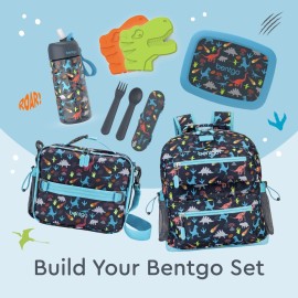 Bentgo Kids Lunch Bag - Durable, Double-Insulated Lunch Bag for Kids 3+; Holds Lunch Box, Water Bottle, & Snacks; Easy-Clean Water-Resistant Fabric & Multiple Zippered Pockets (Dinosaur)