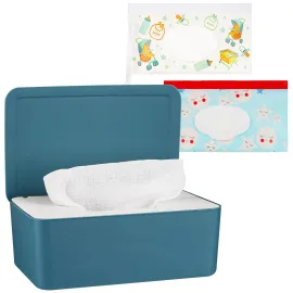 Whiidoom Diaper Wipes Dispenser Wipes Holder, Wipes Tissue Case Keeps Wipes Fresh Tissue Wipes Container with Lid (Blue)