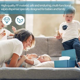 Whiidoom Diaper Wipes Dispenser Wipes Holder, Wipes Tissue Case Keeps Wipes Fresh Tissue Wipes Container with Lid (Blue)