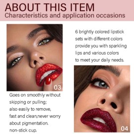 evpct 6Pcs Diamond Lip Gloss Matte to Glitter Liquid Lipstick Waterproof, Metallic Metal Shimmer Liquid Diamond Glitter Sparkle Sparkling Lipstick Lip Gloss Sets for Women Lips Kit, glitter+lipstick evpct 6Pcs Diamond Lip Gloss Matte to Glitter Liquid Lipstick Waterproof, Metallic Metal Shimmer Liquid Diamond Glitter Sparkle Sparkling Lipstick Lip Gloss Sets for Women Lips Kit, glitter+lipstick