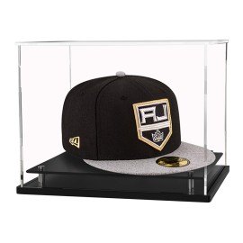 WANLIAN Clear Hat Display Case, Acrylic Baseball Cap Holder Stand with Stainless Steel Risers, Perfect for Sports Caps & Mini Helmets (8.6x7.9x7inch, L*W*H)