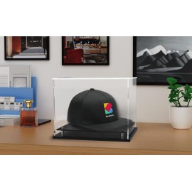 WANLIAN Clear Hat Display Case, Acrylic Baseball Cap Holder Stand with Stainless Steel Risers, Perfect for Sports Caps & Mini Helmets (8.6x7.9x7inch, L*W*H)
