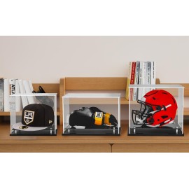 WANLIAN Clear Hat Display Case, Acrylic Baseball Cap Holder Stand with Stainless Steel Risers, Perfect for Sports Caps & Mini Helmets (8.6x7.9x7inch, L*W*H)