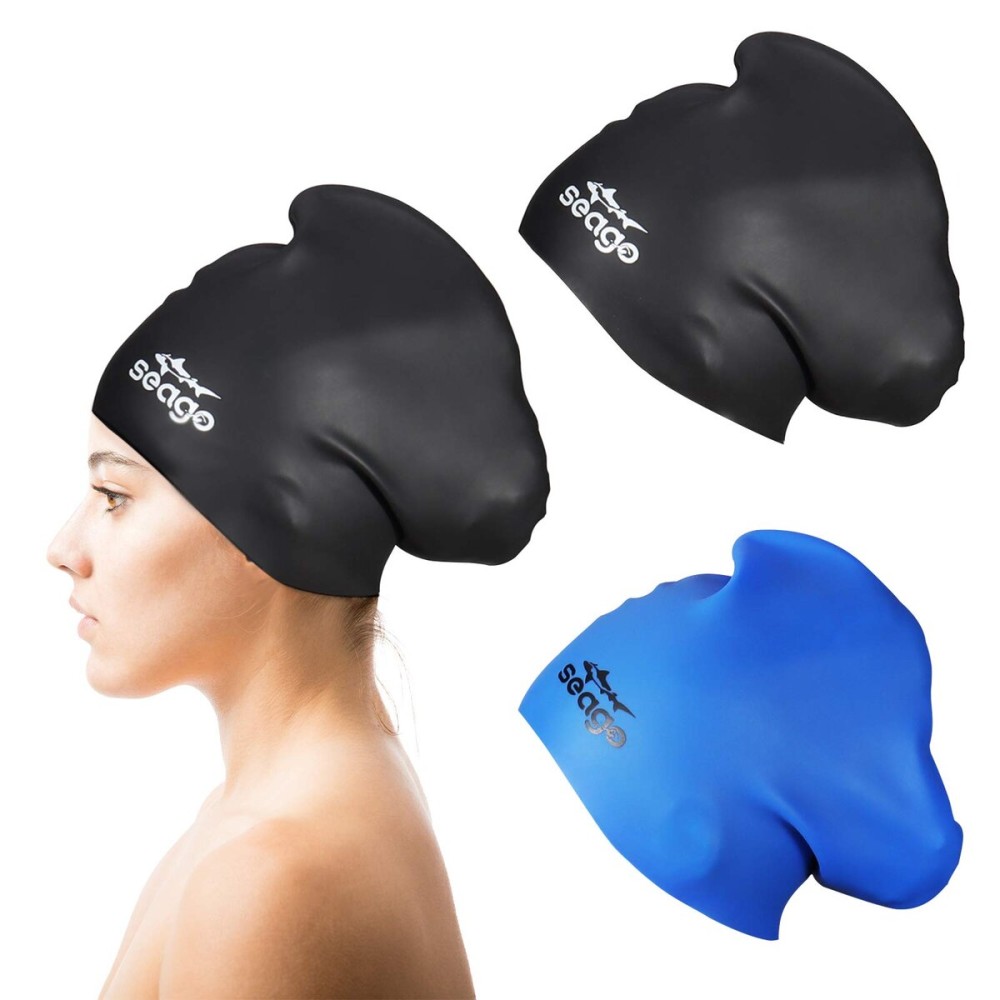 Swim Cap Long Hair 2 Pack Swimming Cap for Women Silicone Swim Caps Keep Hair Dry Waterproof Comfortable Flexible Durable Bathing Cap Tear-Proof Design Large Adult Women Swimming Caps 10+ Years Girls
