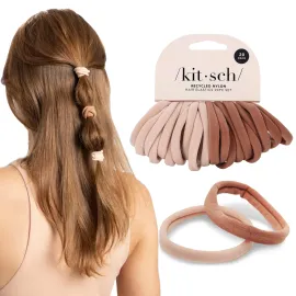 Kitsch Hair Ties No Damage - Strong, Stretchy Hair Bands | Soft Nylon Ponytail Holders, Snag-Free Rubber Bands, Perfect for Updos & Braids - Blush, 20pcs