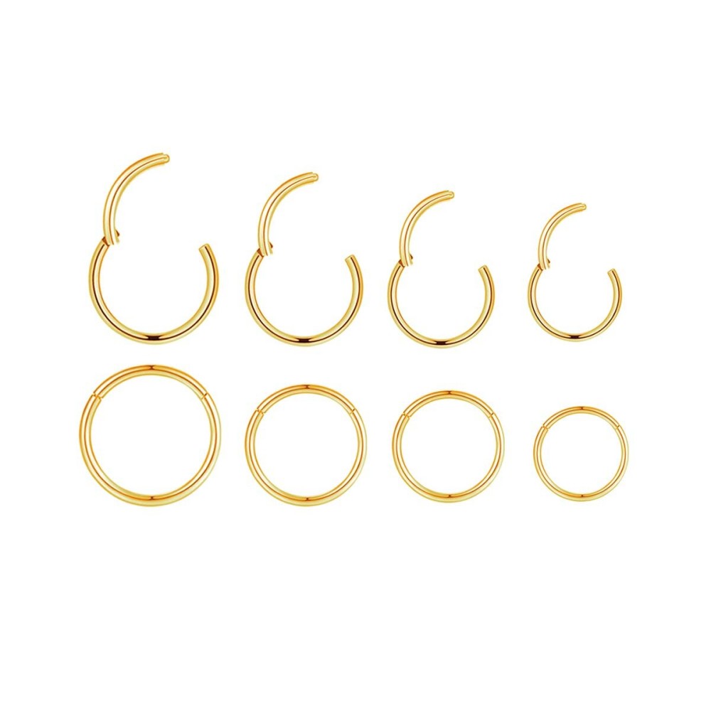4Pairs 18G Surgical Steel Hinged Clicker Segment Nose Rings Hoop Helix Cartilage Daith Tragus Sleeper Earrings Body Piercing for Women Men (18G - Gold - (6mm-12mm) - 4Pairs)