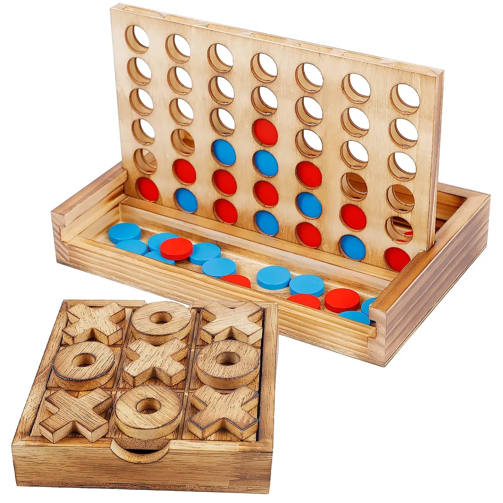 Glintoper Tic Tac Toe & 4 in a Row Table Games Set - Rustic Decor Wood Strategy Board Games for Families Glintoper Tic Tac Toe & 4 in a Row Table Games Set - Rustic Decor Wood Strategy Board Games for Families