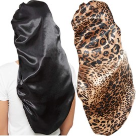 2 Pcs Hair Bonnets for Women Satin, Black Leopard ..