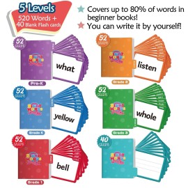 Torlam 520 Sight Words Flash Cards Kindergarten Homeschool Supplies with Card Folders & Rings - High Frequency Site Word for Pre-k Kindergarten 1st 2nd 3rd Grade Torlam 520 Sight Words Flash Cards Kindergarten Homeschool Supplies with Card Folders & Rings - High Frequency Site Word for Pre-k Kindergarten 1st 2nd 3rd Grade