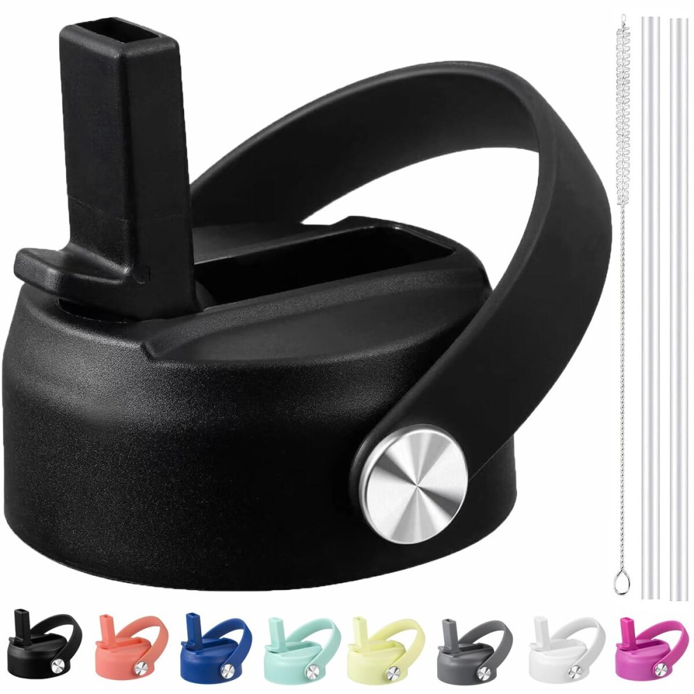 Straw Lid for Hydroflask 12 16 18 20 32 40 oz Wide Mouth,Replacement Straw Cap for Hydroflask,Top Sport Bottle Accessories, Black