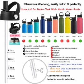 Straw Lid for Hydroflask 12 16 18 20 32 40 oz Wide Mouth,Replacement Straw Cap for Hydroflask,Top Sport Bottle Accessories, Black