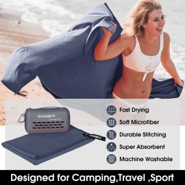 4Monster Camping Towels Super Absorbent, Fast Drying Microfiber Travel Towel, Quick Dry Ultra Soft Compact Gym Towel for Swimming Beach Hiking Yoga Travel Sports Backpack (59.00 x 30.00, Navy Blue)