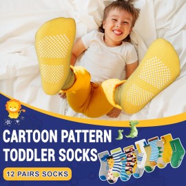 HYCLES Anti Slip Toddler Socks, 12 Pairs Non-Skid Cotton Grip Kid Socks for 3-5T Kids Boy Girl HYCLES Anti Slip Toddler Socks, 12 Pairs Non-Skid Cotton Grip Kid Socks for 3-5T Kids Boy Girl