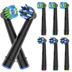 8pcs Replacement Heads Compatible with Oral B Electric Toothbrush, 4pcs Precision Clean and 4pcs Cross Clean Brush Heads, Black