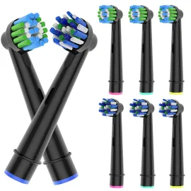 8pcs Replacement Heads Compatible with Oral B Electric Toothbrush, 4pcs Precision Clean and 4pcs Cross Clean Brush Heads, Black